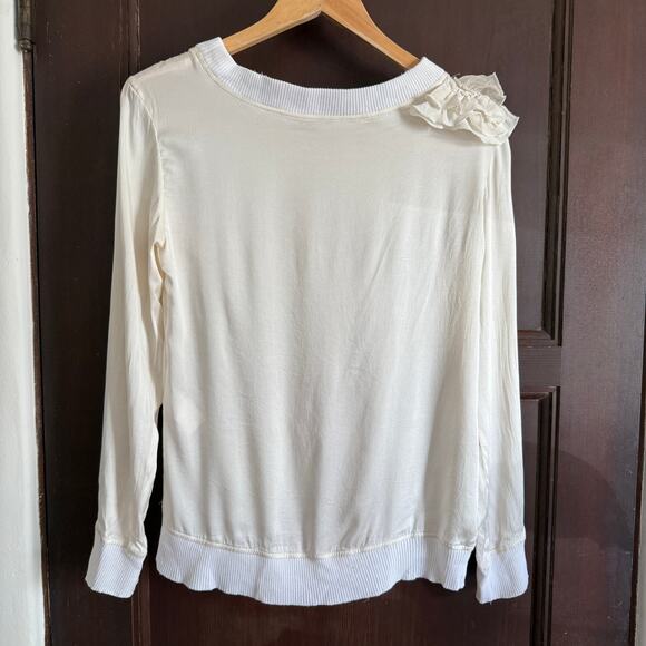 Y2K Vintage DOLCE & GABBANA | Silk Ruffle Shoulder Sweatshirt Top Wool trim Sz 8 - Picture 6 of 7